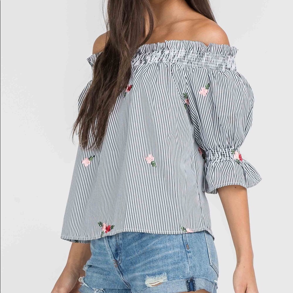 Striped Floral Off Shoulder